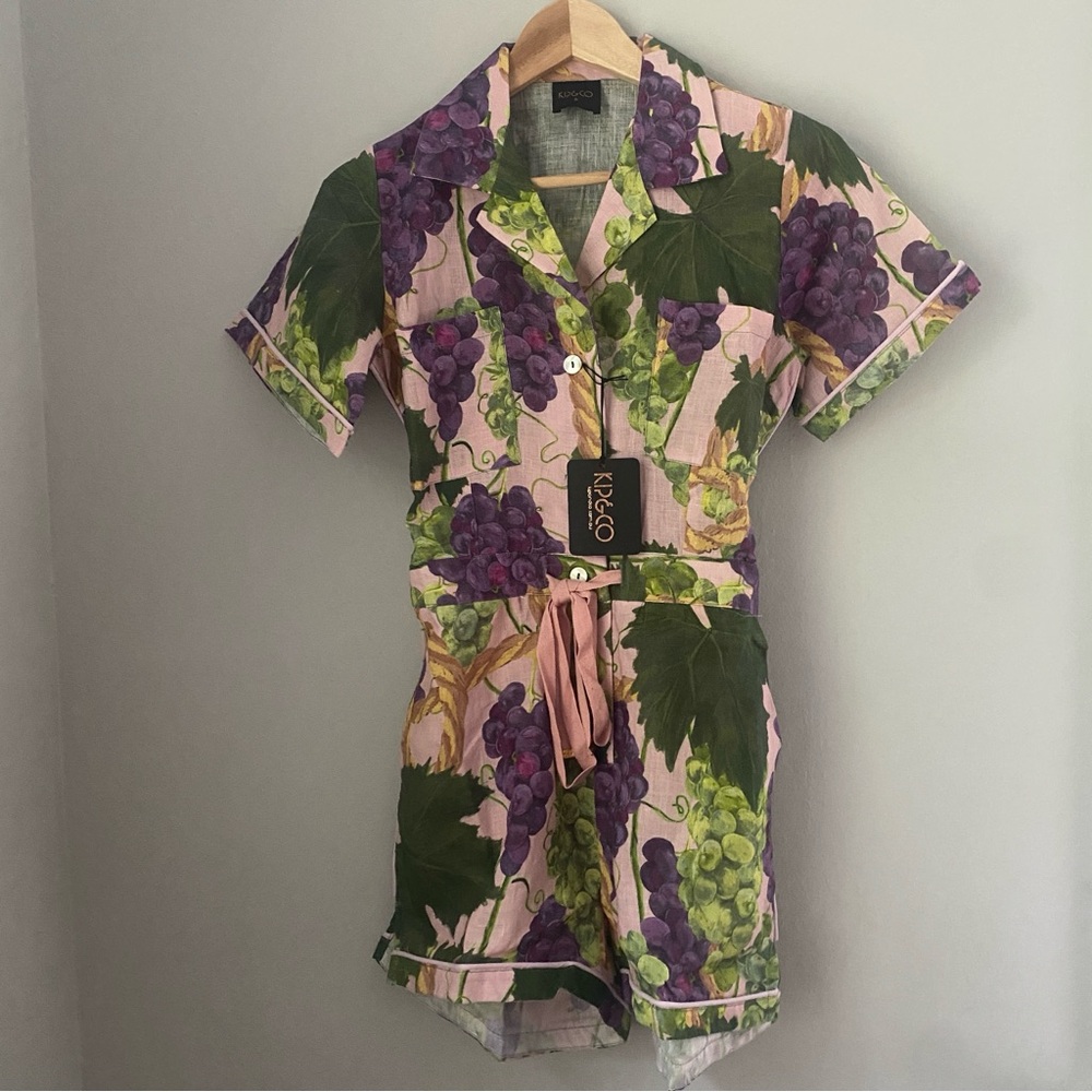 New NWT Kip & Co the vine linen playsuit French grapes short sleeve romper XS 6